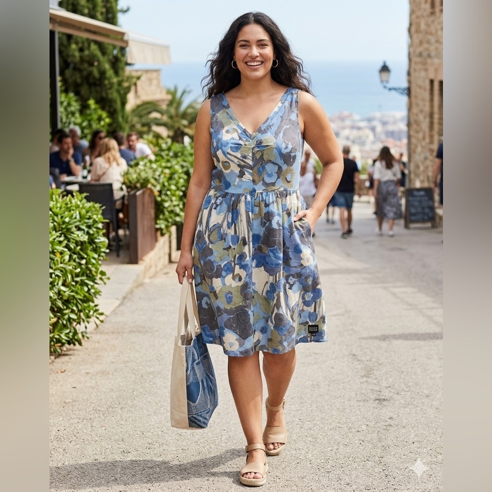 Banana Republic Blue and Olive Floral Midi Dress
